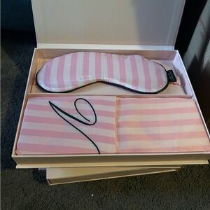 Victoria's Secret Pink and White Striped Satin Eye Mask & Pouch Set